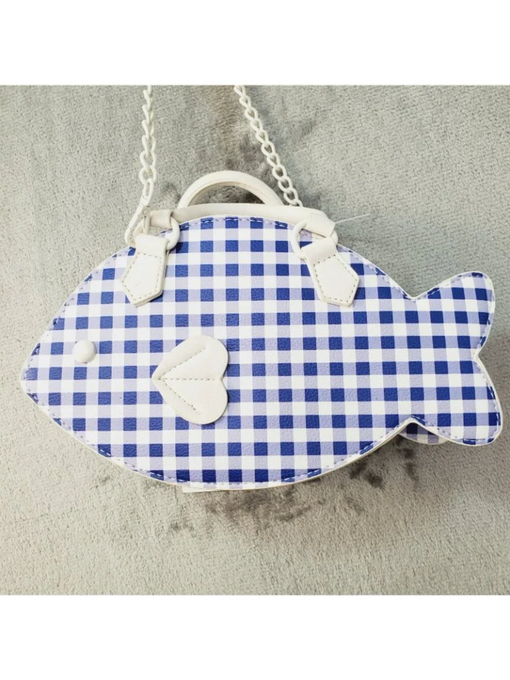 Betsey Johnson Crossbody Bag Fish Blue Gingham Nautical Kitsch Resort Beach Cruz